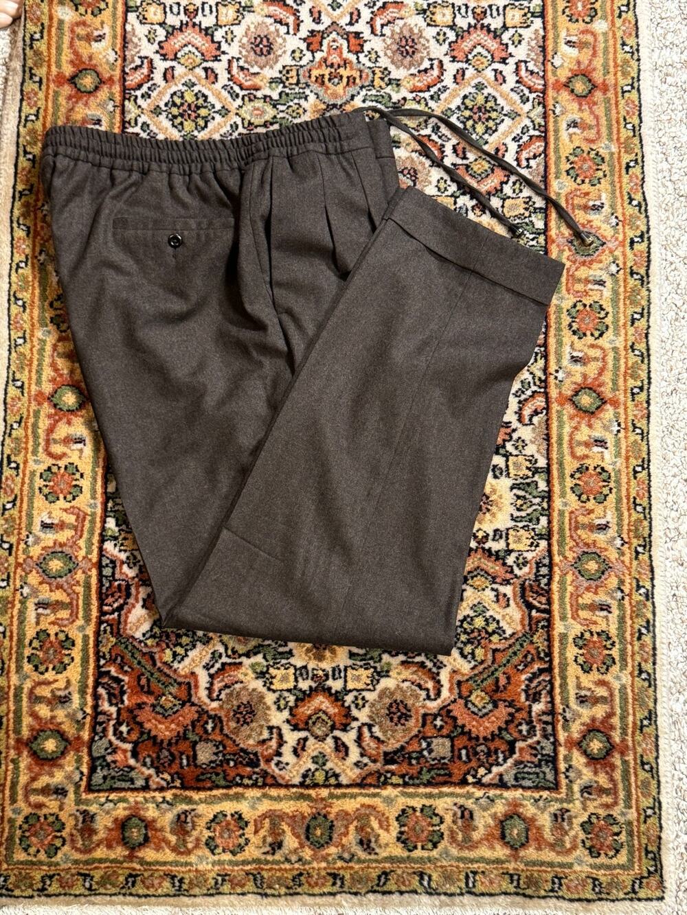 Rubinacci Napoli Pleated Brown Flannel Wool Trousers Drawstring 36x30 56IT